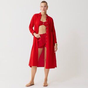J Crew Long Beach Shirt in Red Airy Gauze 100% Cotton (Size XXS)